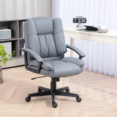 HOMCOM Office Chair, Computer Desk Chair, Mid Back Executive Chair with Adjustable Height and Swivel Rolling Wheels for Home Study, Light Grey