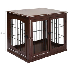 PawHut Dog Crate Furniture, Puppy Crate End Table, Pet Kennel House with 2 Doors for Medium and Small Dogs, 81 x 58.5 x 66 cm, Brown