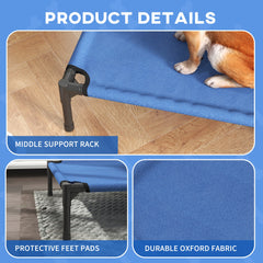 PawHut Raised Dog Bed Cat Elevated Lifted Portable Camping w/ Metal Frame Blue (Medium)