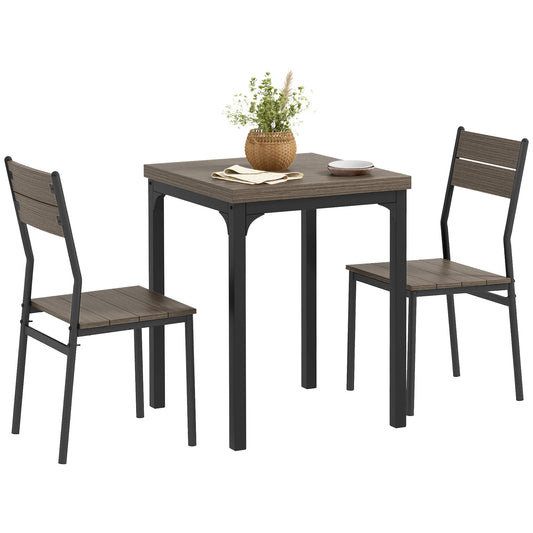 HOMCOM Three-Piece Minimal and Compact Dining Set, Grey Wood Grain