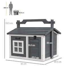 PawHut Indoor Rabbit Hutch, Portable Small Animal House Outdoor, with Top Handle, Openable Roof - Grey