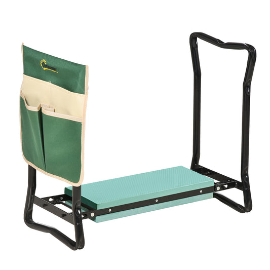 Outsunny Steel Frame Padded Garden Kneeler, with Tool Bag - Green