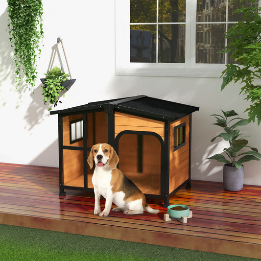 PawHut Wooden Dog Kennel with Removable Floor, Asphalt and Openable Roof, Giant Window for Large Dogs, Yellow