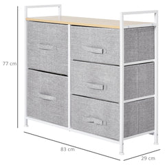 HOMCOM 5 Drawer Linen Basket Storage Unit Home Organisation w/ Shelf Handles Metal Frame Adjustable Feet Hallway Home Dresser Grey