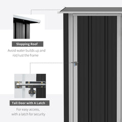 Outsunny 5ft x 3ft Metal Garden Storage Shed, Outdoor Tool Shed with Sloped Roof, Lockable Door for Tools, Equipment, Grey