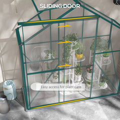 Outsunny 6 x 2.5ft Polycarbonate Greenhouse Walk-In Green House with Rain Gutter, Sliding Door, Window, Foundation, Green