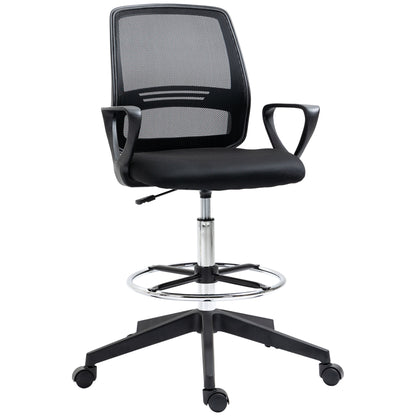 Vinsetto Ergonomic Mesh Back Draughtsman Chair, Tall Standing Desk Chair with Adjustable Height and Footrest 360√Ç¬∞ Swivel, Black