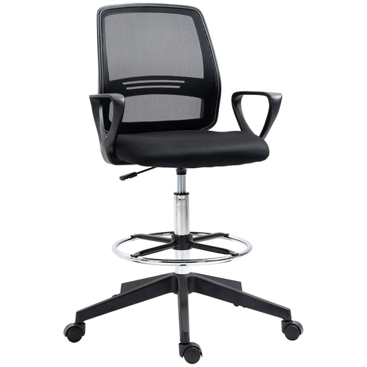 Vinsetto Ergonomic Mesh Back Draughtsman Chair, Tall Standing Desk Chair with Adjustable Height and Footrest 360√Ç¬∞ Swivel, Black