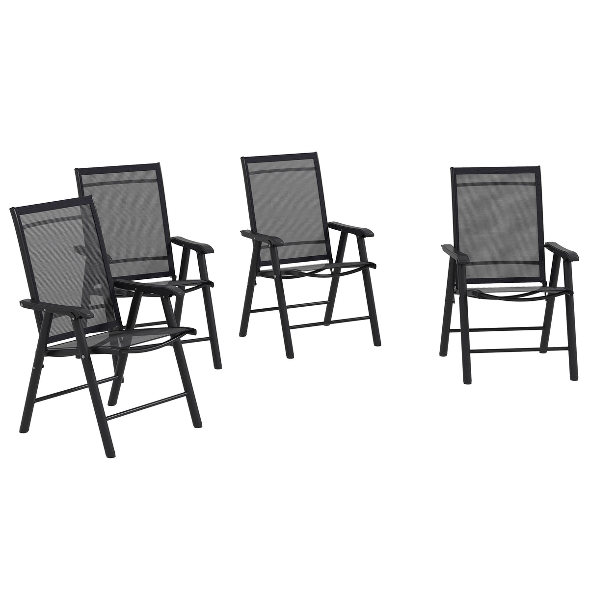 Outsunny Set of 4 Foldable Metal Garden Chairs Outdoor Patio Park Dining Seat Furniture Black