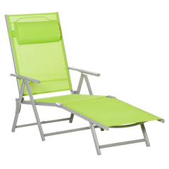 Outsunny Folding Sun Lounger, Outdoor Chaise Lounge Recliner with Pillow and 7 Adjustable Backrest for Lawn, Garden