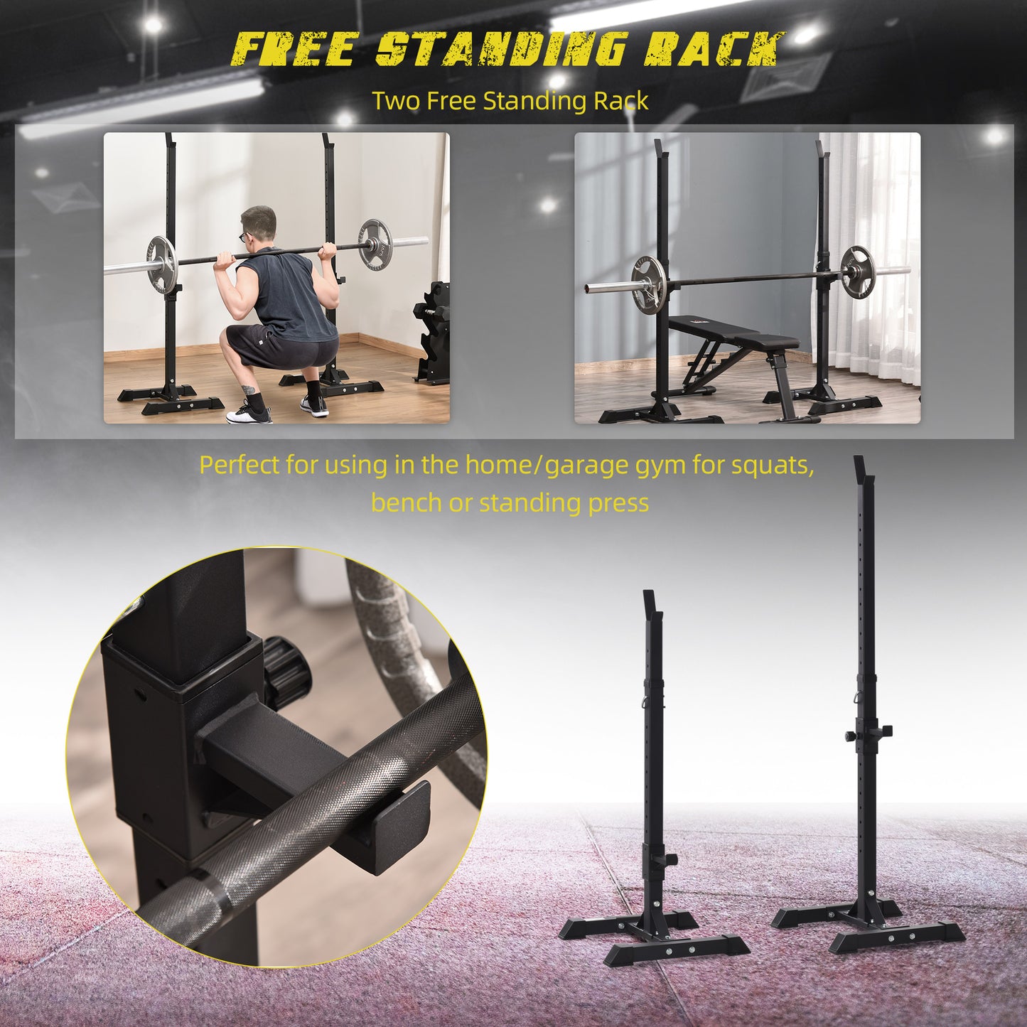 HOMCOM Adjustable Squat Rack, Weight Strength Training Bench Press Rack Weight Bench Supporter for Home Gym Exercise, Max Load 150kg, 124-154cm