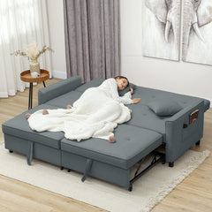 HOMCOM Three-Person Velvet-Feel Sofa Bed - Grey