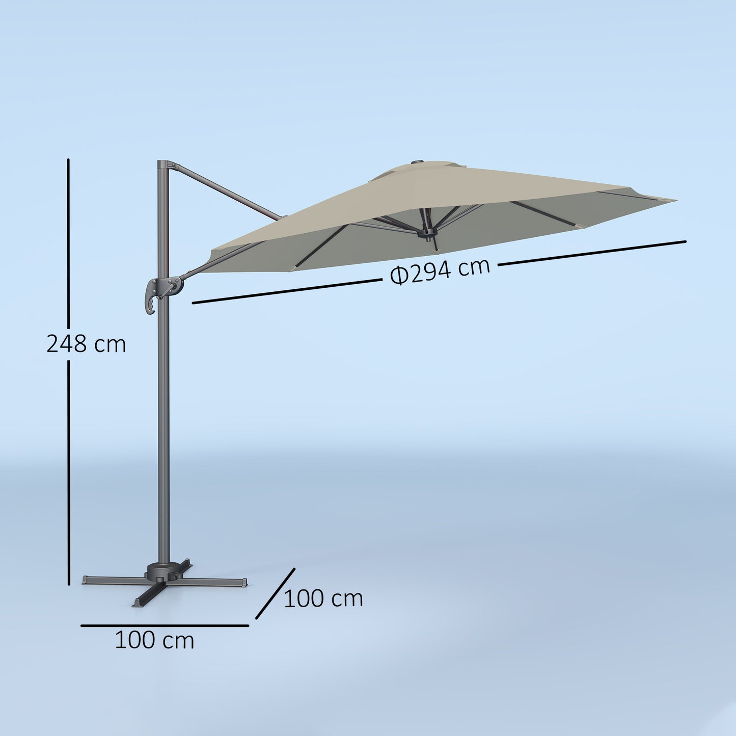 Outsunny 3 x 3(m) Cantilever Parasol with Cross Base, Garden Umbrella with 360√Ç¬∞ Rotation, Crank Handle and Tilt for Outdoor, Light Grey