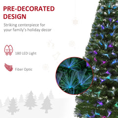 HOMCOM 5FT Multicoloured Artificial Christmas Tree w/ Fibre Optic Lights Pre-Lit Modes Metal Stand Star Holder Home Seasonal Decoration