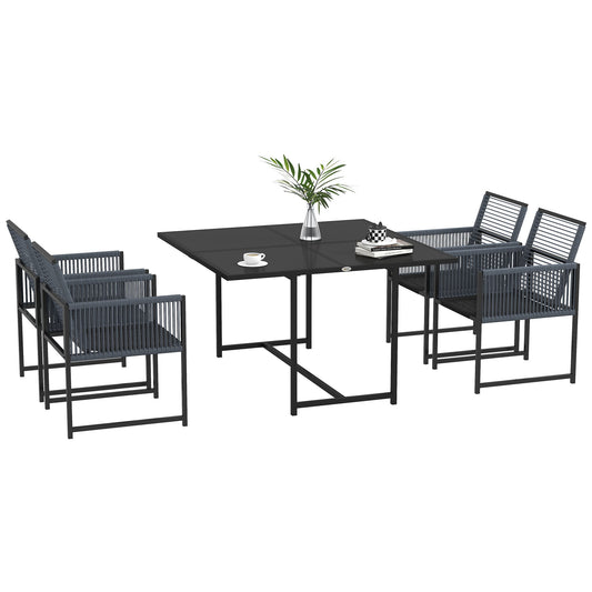 Outsunny Five-Piece Metal Dining Set, with Folding Back Chairs, Dark Grey