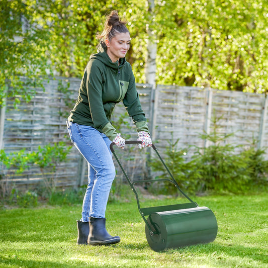 Outsunny 40L Lawn Roller Drum Scraper Bar Collapsible Handle Water or Sand Filled â32cm Green