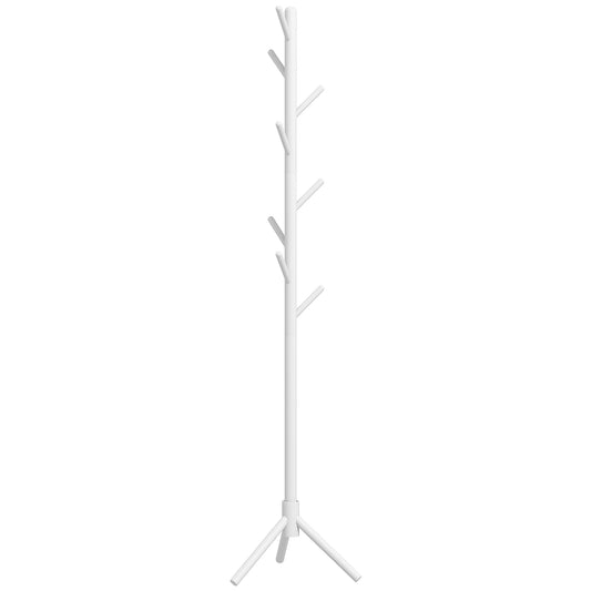 HOMCOM Eight-Hook Wooden Coat Rack - White