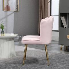 HOMCOM Shell Dining Chairs Set of 2, Upholstered Kitchen Chairs with Gold Metal Legs and Backrest, Velvet Fabric Lounge Leisure Chairs for Living Room, Reception Room, Pink