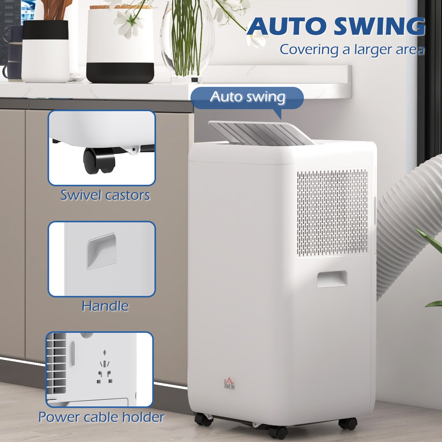 HOMCOM 12000 BTU Mobile Air Conditioner for Room up to 28m√Ç¬≤, with Dehumidifier, Auto & Sleep Mode, 24H Timer, Wheels