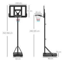 SPORTNOW Height Adjustable Basketball Stand Net Set System, Freestanding Basketball Hoop and Stand w/ Wheels, 200-305cm - Black