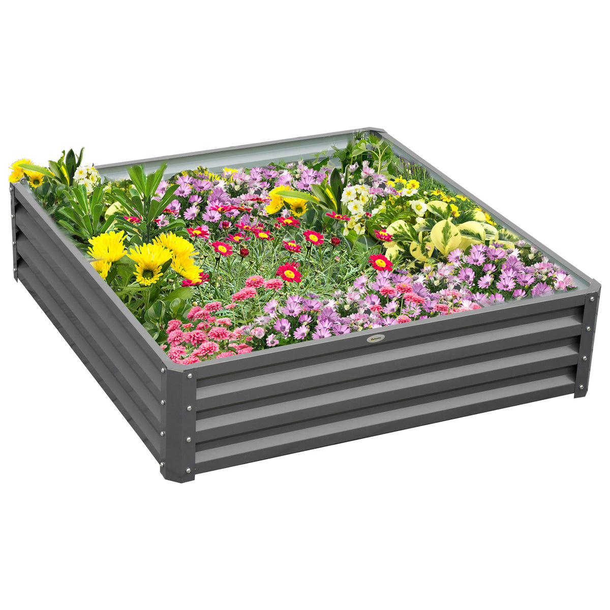 Outsunny 432L Square Raised Garden Bed Box Steel Frame for Vegetables, Flowers and Herbs, 120 x 120 x 30cm, Light Grey