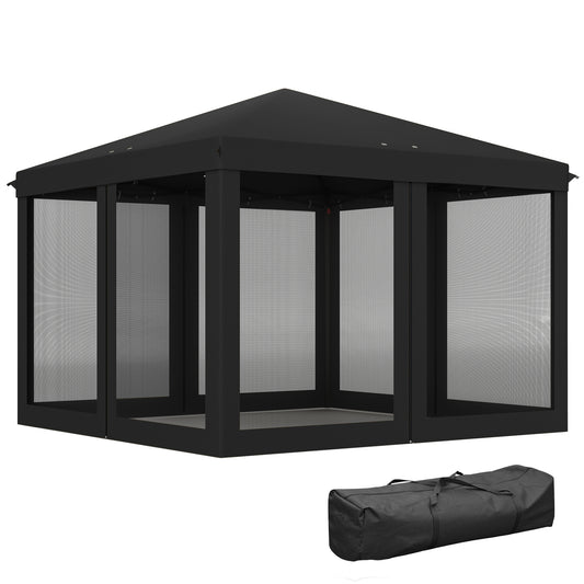 Outsunny 3 x 3√Ç m Pop Up Gazebo, 420D Garden Tent Canopy with Removable Mesh Sidewall Netting, Carry Bag for Garden Patio Outdoor, Black