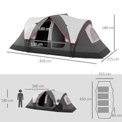 Outsunny Camping Tent for 6-8 Man with 2000mm Waterproof Rainfly and Carry Bag for Fishing Hiking Festival, Grey