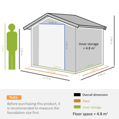 Outsunny 9 x 6FT Outdoor Garden Roofed Metal Storage Shed Tool Box with Foundation Ventilation & Doors Light, Grey