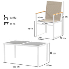 Outsunny 5 Piece Garden Furniture Set with 4 Armchairs and Tempered Glass Table Top, for Deck, Balcony