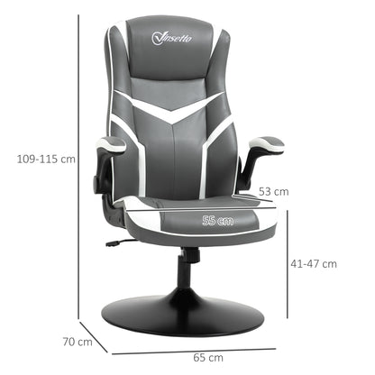 Vinsetto Gaming Chair Ergonomic Computer Chair with Adjustable Height Pedestal Base, Home Office Desk Chair PVC Leather Exclusive Swivel Chair Grey