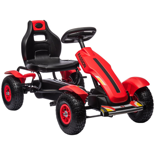 HOMCOM Children Pedal Go Kart, Kids Ride On Racer with Adjustable Seat, Inflatable Rubber Tyres, Handbrake, for Ages 5-12 Years - Red