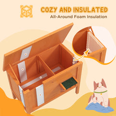 PawHut Feral Cat House, Wooden Insulated with Removable Floor, Water-Resistant Openable Roof - Orange