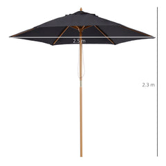 Outsunny 2.5m Wood Garden Parasol Sun Shade Patio Outdoor Wooden Umbrella Canopy Black