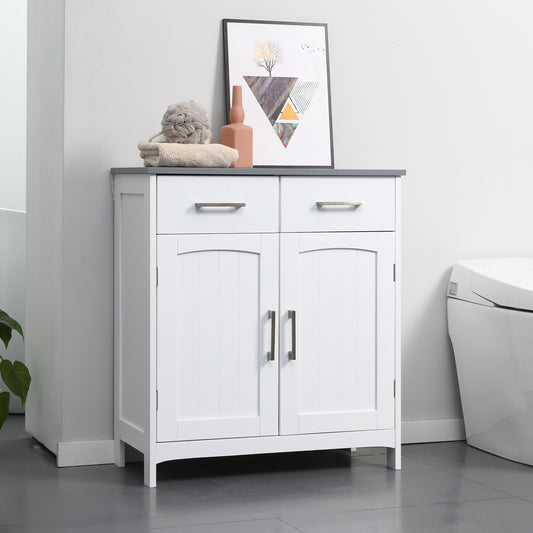 kleankin Freestanding Bathroom Cabinet, Storage Cupboard with 2 Drawers, Double Doors, Adjustable Shelf, White