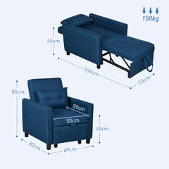 HOMCOM Linen-Look Single Chair Bed - Blue