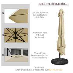 Outsunny 3m Cantilever Parasol, with Four-Position Canopy - Khaki