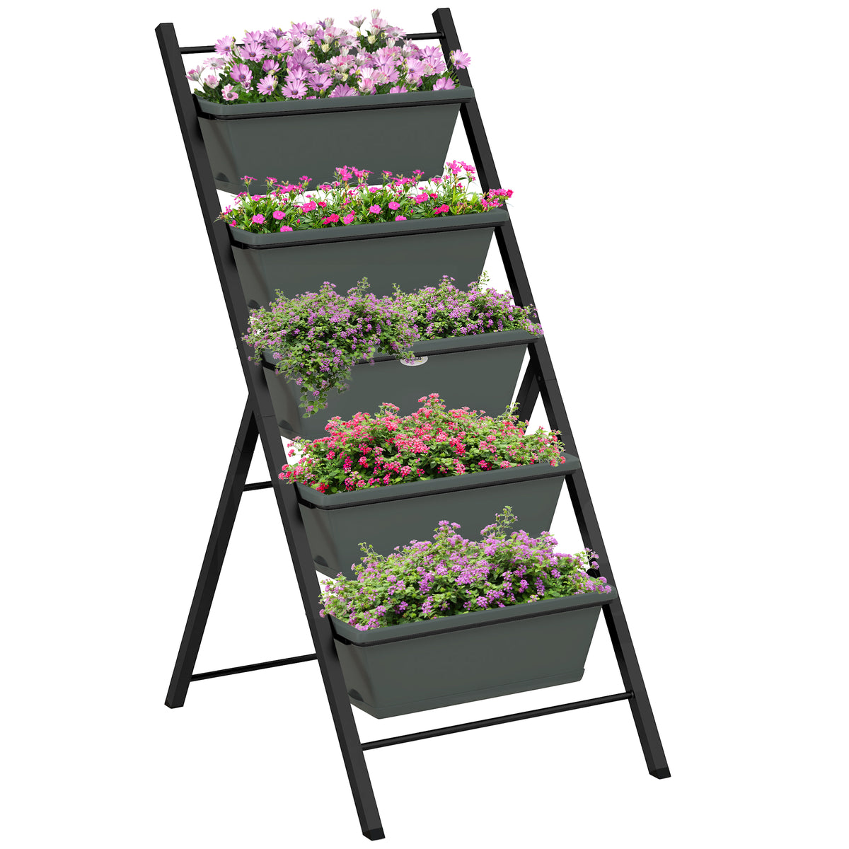 Outsunny 5-Tier Vertical Raised Garden Planter with 5 Container Boxes, Outdoor Plant Stand for Vegetable Flowers, Grey