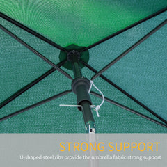 Outsunny Garden Parasol Umbrella, Outdoor Market Table Umbrella with Ruffles & Aluminium Pole, Rectangular Tilting Parasol Sun Shade Canopy, 2 x 1.3m, Green