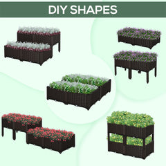 Outsunny Set of 4 26L Garden Raised Bed Elevated Patio Flower Plant Planter Box PP Vegetables Planting Container, Brown