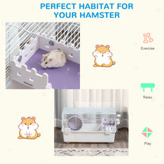 PawHut 2 Tier Hamster Cage, Gerbil Cage with Exercise Wheel, Water Bottle, Ladder, White