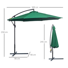 Outsunny 3m Banana Hanging Parasol Umbrella Green