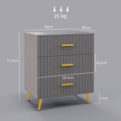 HOMCOM Three Drawer Embossed Line Dresser - Grey/Gold Tone