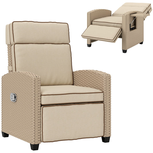 Outsunny 145√Ç¬∞ Reclining Rattan Armchair, with Footrest - Khaki/Beige