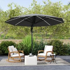 Outsunny 3(m) Cantilever Garden Parasol with Solar Powered Lights, Crank Handle & Cross Base, UPF 50+, 360√Ç¬∞ Rotation, Dark Grey