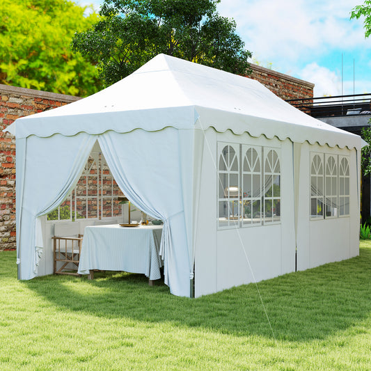 Outsunny 3 x 6m Pop Up Gazebo with Sides, UPF50+ Height Adjustable Marquee Party Tent, Wedding Canopy, Instant Event Shelter with Carry Bag and Sand Bags for Garden, White