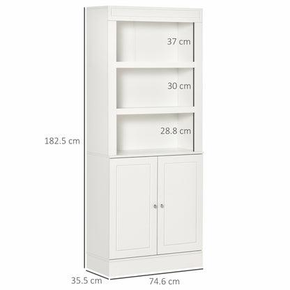 HOMCOM Kitchen Cupboard with 6-tier Shelving, Freestanding Storage Cabinet, Pantry Cupboard with 3 Open Compartments and Double-door Cabinet with Adjustable Shelves, White