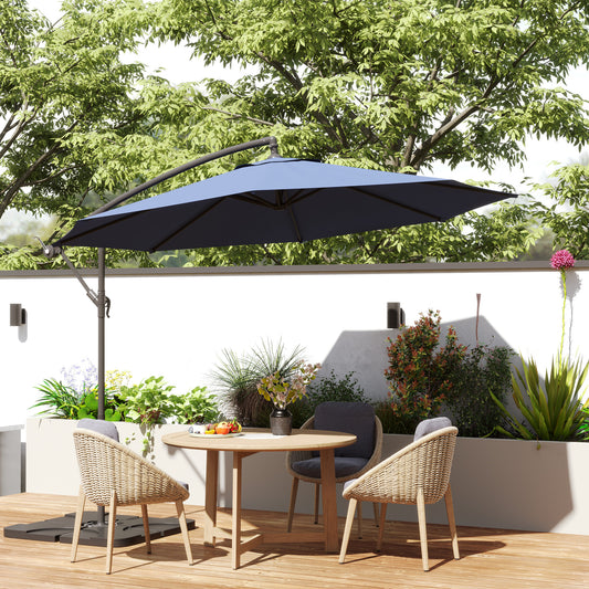 Outsunny 3m Overhanging Parasol, with Base, Weights and Cover - Blue