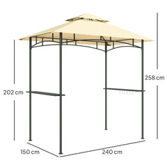 Outsunny 8' x 5' Grill Gazebo, Double Tiered BBQ Gazebo Shelter Canopy with LED Lights, 2 Side Shelves, Hooks, Beige