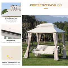 Outsunny 2-in-1 Convertible Gazebo Swing Chair Bed W/Netting, 245Lx165Wx243H cm-Beige/Black