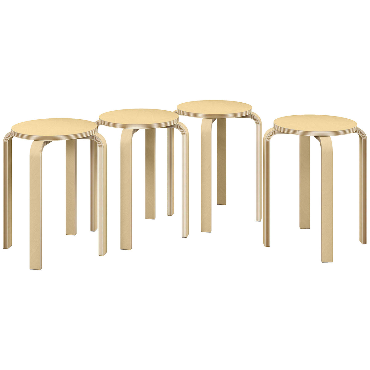 HOMCOM Stackable Stools Set of 4, Modern Stacking Chairs, Round Backless Stools for Kitchen, Dining Room, Office, Outdoors, Nature Wood Finish